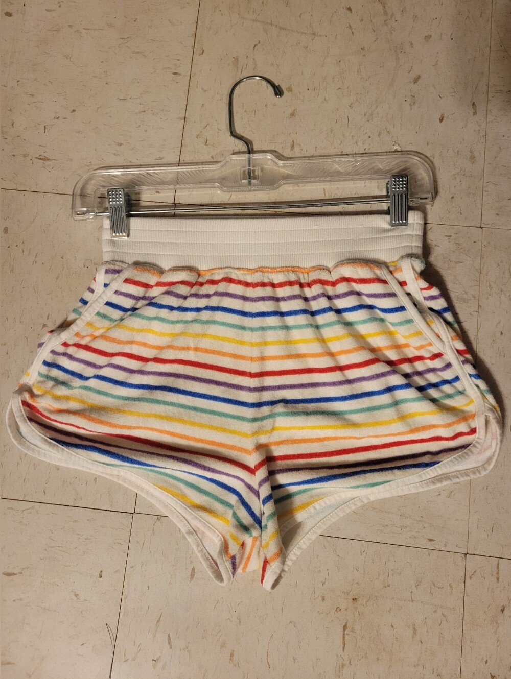 SO White Terry Shorts with Rainbow Stripes